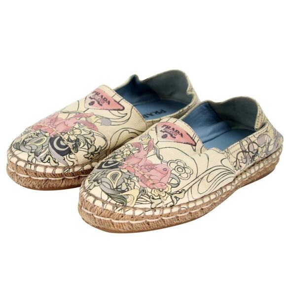 Prada Espadrille 36.5 Canvas All-over Print Flats PR-0502N-0149 - Picture 4 of 11